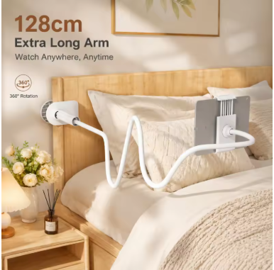 128cm Gooseneck Phone Holder, 360° Rotating Clamp Stand for Bed & Desk,