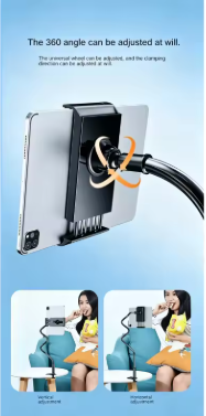 128cm Gooseneck Phone Holder, 360° Rotating Clamp Stand for Bed & Desk,
