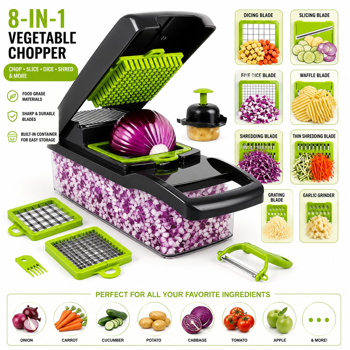 Vegetable Cutter Chopper and Slicer– Fast & Easy